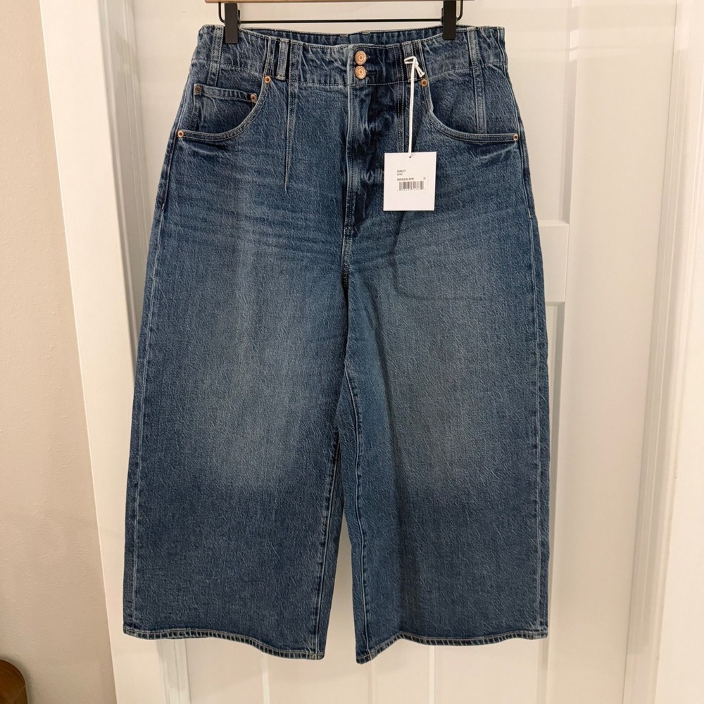 Pistola Scarlett High Rise Gaucho Jeans District Wash Blue Wide Leg Cropped 31